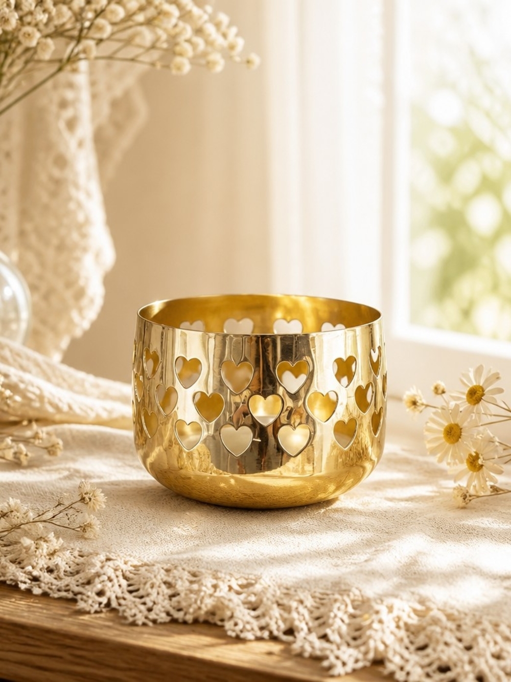 Vintage Brass Heart Candle Holder – Cottagecore Chic Decor